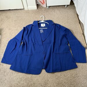 Betabrand Blazer Women's Size 3X Blue Transcendent Button Career Stretch NWT
